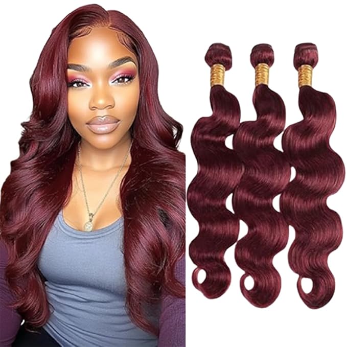 99j Burgundy Body Wave Bundles Wine Red Body Wave Bundles Brazilian Hair Extensions Weave Wet and Wavy Soft Silky for Woman 26 28 30 Inch