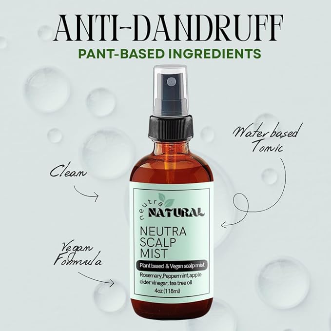 Natural Anti-Dandruff Scalp Tonic-Peppermint oil-Apple cider Vinegar- Mist for Itchy & Dry Scalp - Rosemary Water Hair Growth with Cloves, Scalp Spray to reduce Dandruff, Psoriasis,Neutral Natural