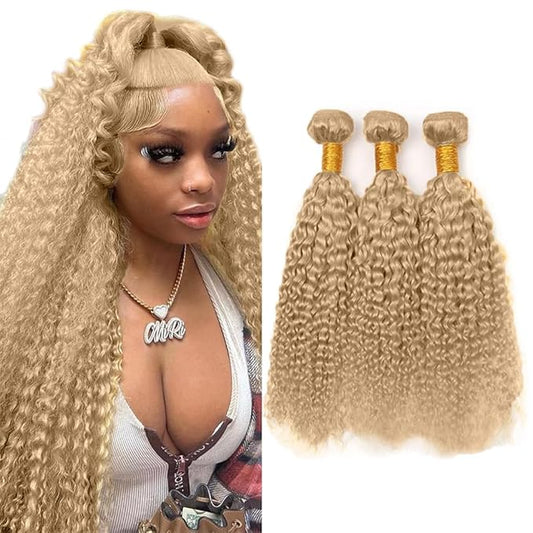 #22 Blonde Bundles Human Hair Water Wave Bundles 22 24 26 Inch Human Hair Weave 3 Bundle Unprocessed Brazilian Virgin Hair Ash Blonde Water Wave Human Hair Extensions 50 Grams/Bundle