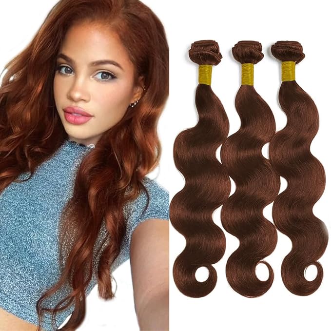 Dark Brown Bundles Human Hair Color 33 Body Wave Bundles 14 14 14 Inch Auburn Bundles Hair Weave Unprocessed Brazilian Remy Hair Extensions Silky Soft 3 Copper Bundle