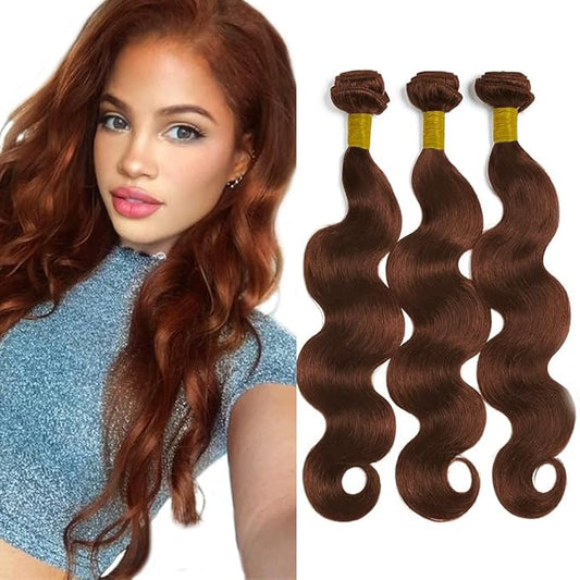 Dark Brown Bundles Human Hair Color 33 Body Wave Bundles 14 14 14 Inch Auburn Bundles Hair Weave Unprocessed Brazilian Remy Hair Extensions Silky Soft 3 Copper Bundle