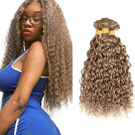 28 30 32 Inch Ash Blonde Bundles Human Hair Color #22 Water Wave Bundles Virgin Remy Mixed Length 3 Grey Blonde Wet and Wavy Bundle #22 Color