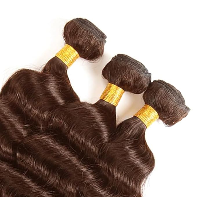 #4 Brown Bundles Human Hair Deep Wave Bundles 14 14 14 Inch Human Hair Weave 3 Bundle Unprocessed Brazilian Virgin Hair Chocolate Brown Deep Curly Human Hair Extensions 50 Grams/Bundle
