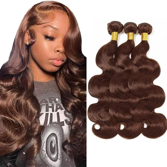 Brown Human Hair Bundles Chocolate Brown Body Wave Bundles Hair Extensions 12 14 16 Inch Grade 8A Brazilian Virgin Remy Hair 3 Bundles Double Weft Real Color 4 Hair Weave
