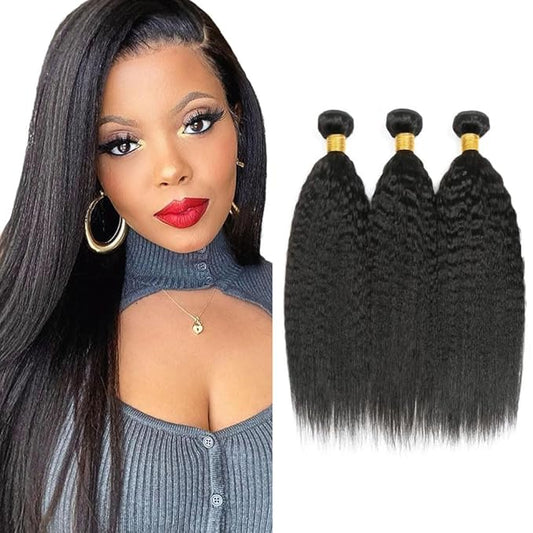 #1B Human Hair Bundles Yaki Straight Bundles 30 30 30 Inch Unprocessed Brazilian Virgin Hair Weave 3 Bundles 50 Grams Per Bundle Natural Color Bundle Human Hair Extensions