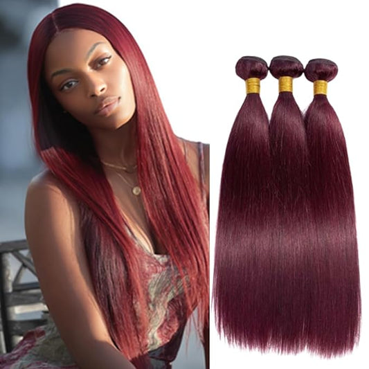 Burgundy Straight Bundles Human Hair Color 99j Straight Bundles Weave Extensions Brazilian Soft and Silky for Black Women 22 24 26 Inch
