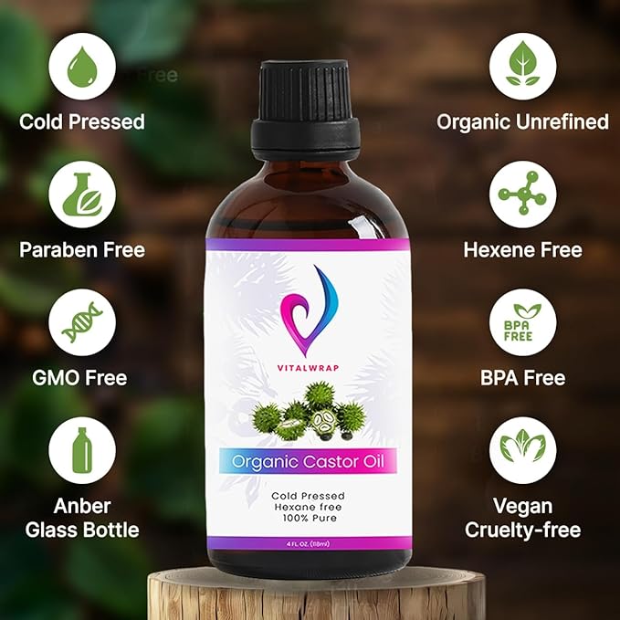 Castor Oil Pack – 118oz Organic Castor Oil Cold Pressed & Unrefined with Glass Bottle & Bamboo Cotton Wrap | Castor Oil for Liver Detox, Belly & Neck Pain Relief | Reusable, Adjustable, BPA-Free