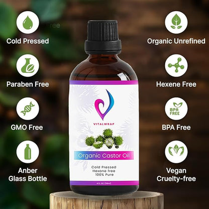 Castor Oil Pack – 118oz Organic Castor Oil Cold Pressed & Unrefined with Glass Bottle & Bamboo Cotton Wrap | Castor Oil for Liver Detox, Belly & Neck Pain Relief | Reusable, Adjustable, BPA-Free