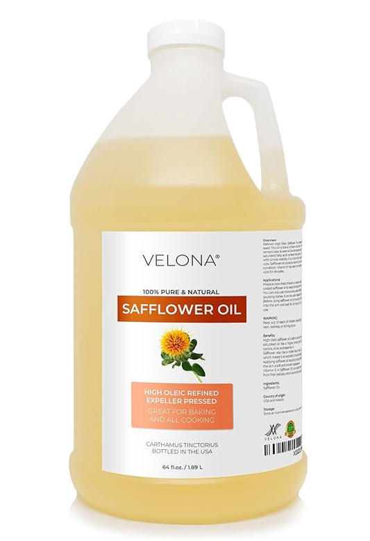 velona Safflower Oil 64 fl oz | 100% Pure and Natural Carrier Oil | Refined, Expeller Pressed | Cooking, Skin, Hair, Body & Face Moisturizing | Use Today - Enjoy Results