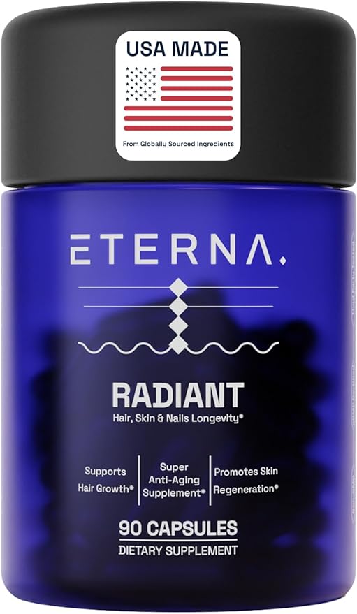 ETERNA RADIANT Healthy Hair Growth Supplement - Biotin Collagen Keratin Hyaluronic Acid & Antioxidants - Supports Thicker Fuller Stronger Hair for Women & Men - Advanced 10-in-1 Formula-1 Month Supply