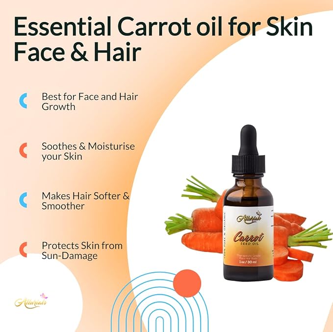 Carrot Seed Oil – 100% Pure & Organic, Unrefined, Cold Pressed, All Natural, aceite de zanahoria - Daucus Carota- Essential Carrot Moisturizer for Skin, Face and Hair Growth (1 Oz)