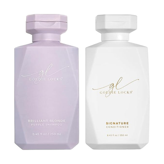Goldie Locks Purple Shampoo & Hydrating Conditioner Set - Neutralizes Brass, Restores Hydration - Sulfate-Free, Paraben-Free, Protein-Free - Color & Extension Safe - 2 x 8.45 fl oz(Packaging May Vary)