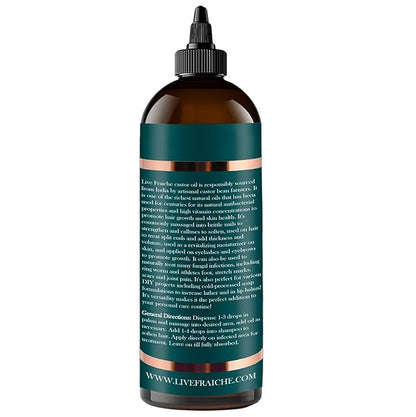 Organic Castor Oil (16oz) - Pure Castor Oil Organic Hexane Free Cold Pressed Unrefined Bottle - Natural Hair Growth Oil for Moisturizing & Healing Dry Skin - Castor Oil for Skin & Hair Treatment Oil