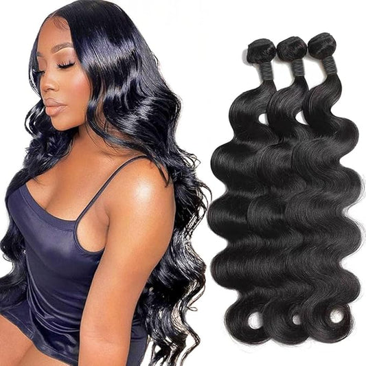 Body Wave Human Hair 3 Bundles (26 28 30) 100% Unprocessed Brazilian Virgin Human Hair Extensions Brazilian Body Wave Weave Bundles Soft and Silky Natural Black Wavy Hair Quick Weave Bundle for Women