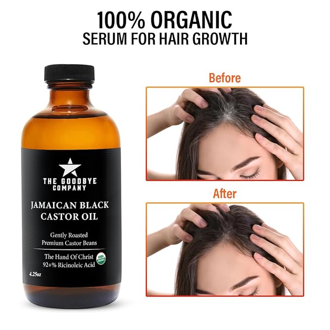 The Goodbye Company Black Castor Oil – USDA Certified Organic (120mL / 4.25oz) – Cold-Pressed & Unrefined – 100% Pure & Hexane-Free – Glass Bottle – Nourishing Oil for Eyebrow, Eyelash & Hair Growth
