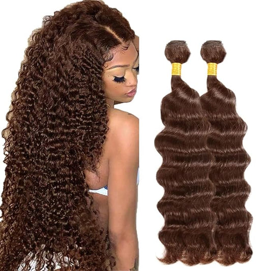 #4 Brown Bundles Human Hair Deep Wave Bundles 24 26 Inch Human Hair Weave 2 Bundle Unprocessed Brazilian Virgin Hair Chocolate Deep Wave Human Hair Extensions
