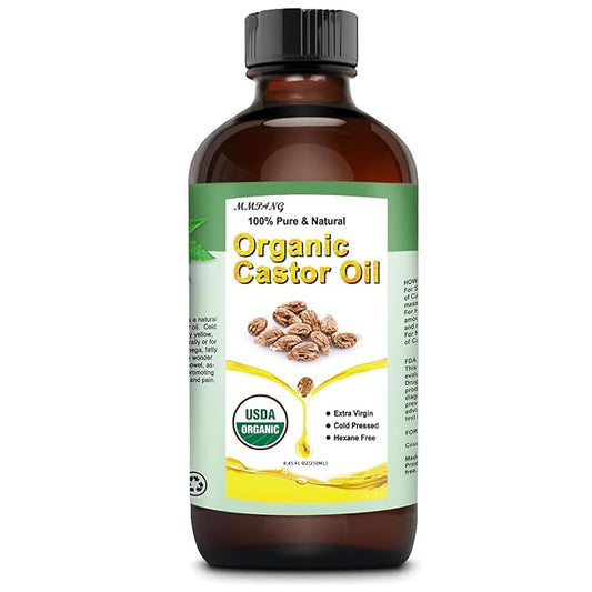 Organic Castor Oil (8.45oz Glass bottle) USDA Certified 100% Pure Natural, Cold Pressed, Hexane Free. Castor Oil for Hair Growth, Thicker Lashes & Fuller Brows