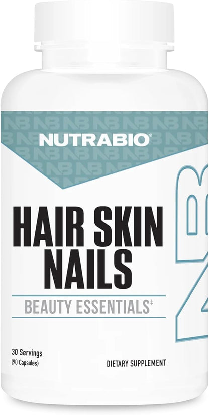 NutraBio Hair Skin Nails Vitamins| Enhanced Collagen Support | Skin Hydration | for Men & Women with Biotin, Keratin, Hyaluronic Acid & More- 90 Capsules