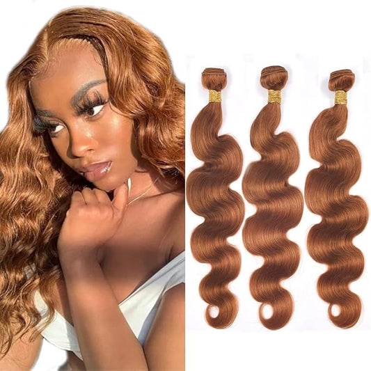 Brazilian Remy Human Hair Extensions - 30 Inch Brown Body Wave Bundles - Silky Soft, Unprocessed, Light Brown