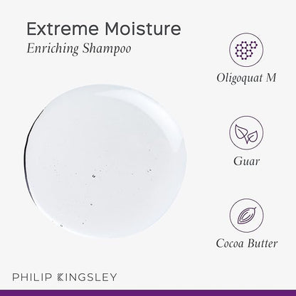 PHILIP KINGSLEY Moisture Extreme Enriching Shampoo for Curly Dry Damaged Hair Curls Anti-Frizz Hydrating Intense Hydration Gentle Cleansing Shampoo Detangles Conditions Tames, 33.8 oz