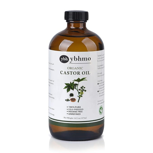 Cold Pressed Castor Oil Organic Glass Bottle(16 Fl Oz),100% Pure ，Hexane Free for Hair Growth & Care, Castor oil pack & Moisturize Body Skin