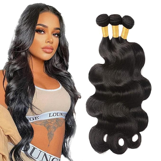 #1B Human Hair Bundles Body Wave Bundles 28 28 28 Inch 3 Bundles Unprocessed Brazilian Virgin Hair Weave 50 Grams Per Bundle Body Wave Bundle Human Hair Extensions Natural Color