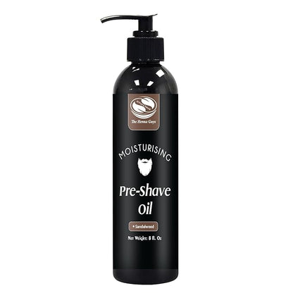 The Henna Guys 8 fl. Oz Pre-Shave & Beard Conditioning Oil for Men, Sandalwood Scent, with Jojoba, Argan, & Marula Oils, Free from Ammonia, Sulfate, Phthalate