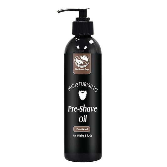 The Henna Guys 8 fl. Oz Pre-Shave & Beard Conditioning Oil for Men, Sandalwood Scent, with Jojoba, Argan, & Marula Oils, Free from Ammonia, Sulfate, Phthalate