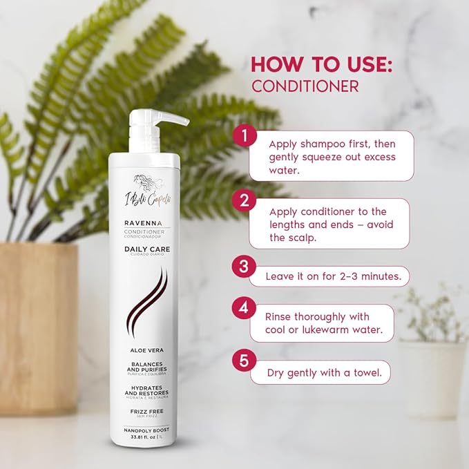 Ravenna Hidrate Aloe Vera Conditioner for Hair – Lightweight Daily Moisture for Soft, Frizz-Free Hair – Strengthens, Adds Shine & Smooths –Color-Safe, For All Hair Types (1L/33.8 FlOz)