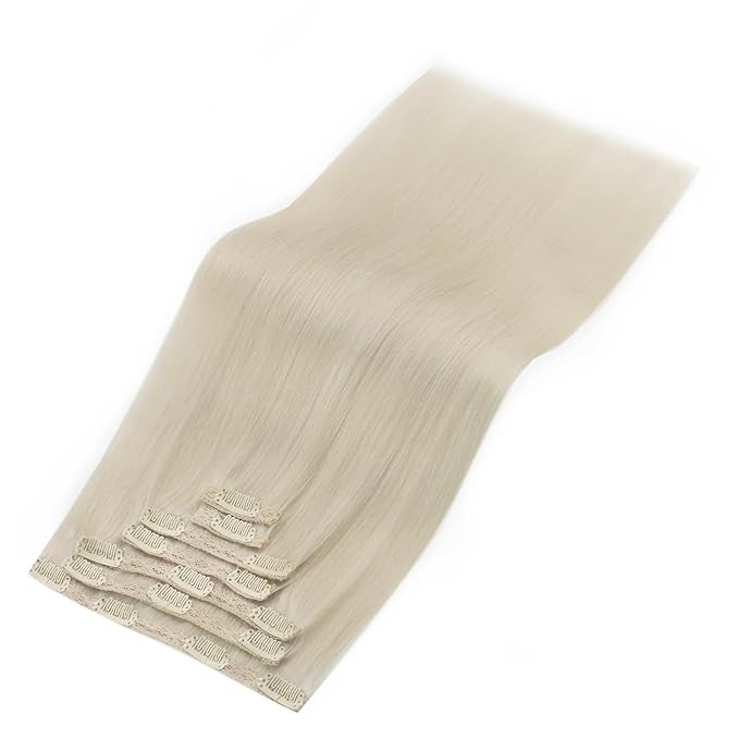 YoungSee Clip on Hair Extensions Blonde Clip in Hair Extensions Human Hair Platinum Blonde Double Weft Lace Real Human Hair Extensions 22In 120G 7Pcs