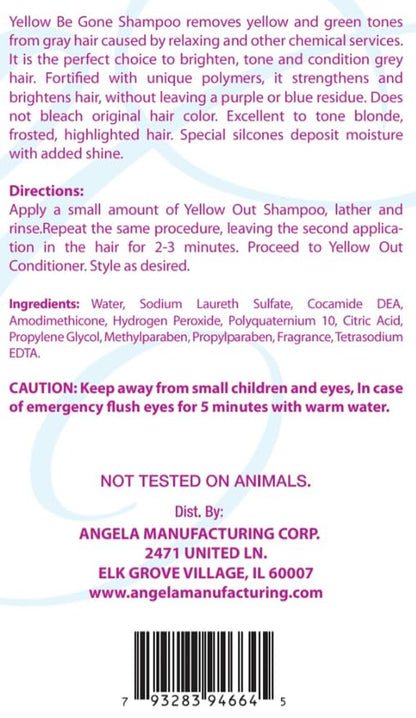 Yellow Be Gone Shampoo 12oz/354ml (1 Pack) Clarifying Brassiness Neutralizer for Bleached, Blonde, Gray & Highlighted Hair, Restores Shine & Cool Tones, Purple Toning Formula