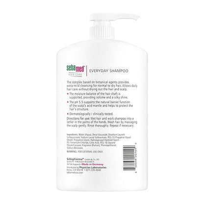 SEBAMED seba med Everyday Shampoo for All Hair Types and Sensitive Scalp 33.8 Fl. Oz (1L) Hypoallergenic Dermatologist Recommended pH 5.5 Soap and Alkali Free