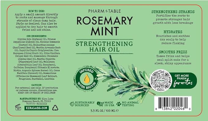 Rosemary & Mint Hair Oil - Infused with Biotin, Nourishes the Scalp, Helps Support Hair Growth, 100ml