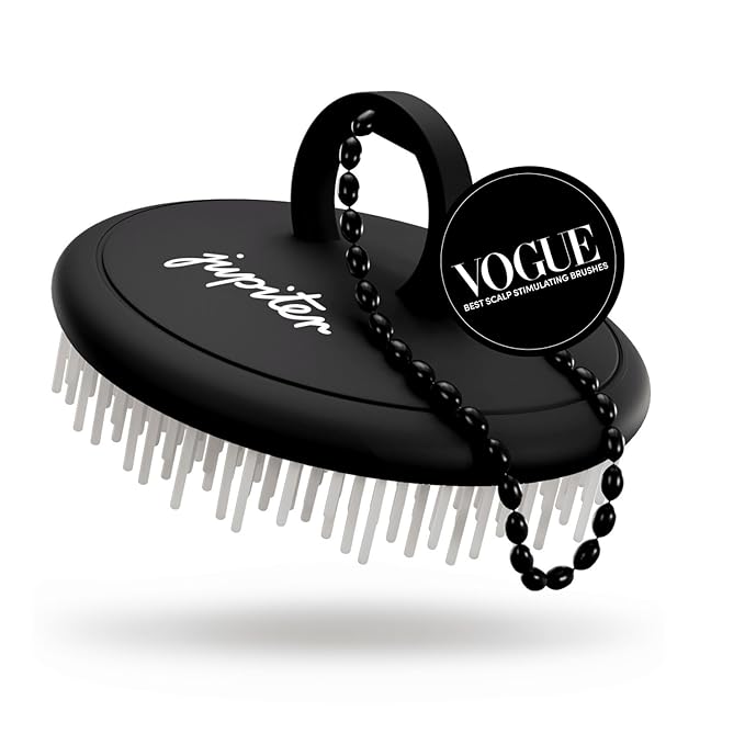 Jupiter Scalp Exfoliator - Scalp Massager Tool for Wet & Dry Hair - Ergonomic Detangler Brush - Dandruff Comb & Scrub to Remove Dandruff & Buildup and Support Circulation - Black/White