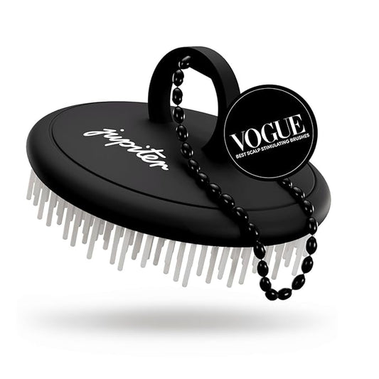 Jupiter Scalp Exfoliator - Scalp Massager Tool for Wet & Dry Hair - Ergonomic Detangler Brush - Dandruff Comb & Scrub to Remove Dandruff & Buildup and Support Circulation - Black/White