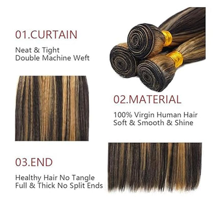 P1B27 Human Hair Bundles Highlight Straight Bundles Black and Honey Blonde Straight Human Hair Brazilian Weave Soft and Silky for Black Women 18 18 18 Inch