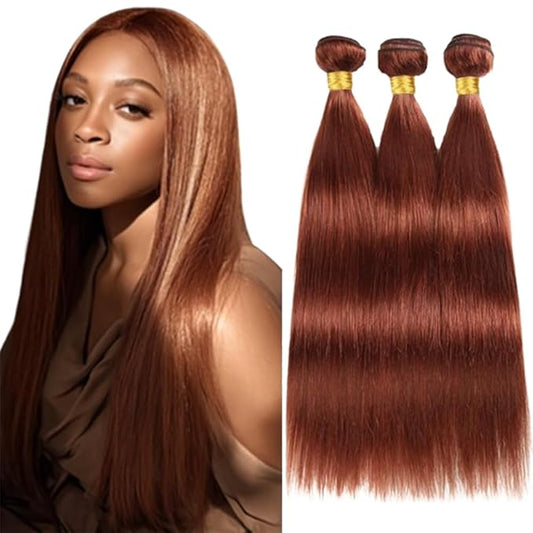 Copper Straight Bundles Color 33 Straight Human Hair Bundles 8a Grade Weave Extensions Brazilian Soft and Silky for Black Women 24 26 28 Inch