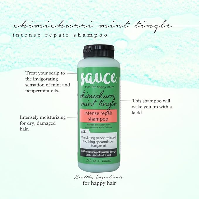 SAUCE BEAUTY Intense Repair Shampoo - Chimichurri Mint Tingle Hair Repair Shampoo - Hydrating Shampoo for Damaged Hair - Paraben and Sulfate-Free Hair Shampoo With Argan & Peppermint Oil (10 Fl Oz)