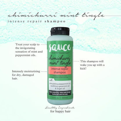 SAUCE BEAUTY Intense Repair Shampoo - Chimichurri Mint Tingle Hair Repair Shampoo - Hydrating Shampoo for Damaged Hair - Paraben and Sulfate-Free Hair Shampoo With Argan & Peppermint Oil (10 Fl Oz)