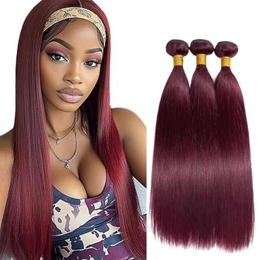 Burgundy Human Hair Bundles Straight Bundles Wine Red Human Hair 99j Brazilian Weave Wet and Wavy Soft Silky for Woman 16 18 20 Inch