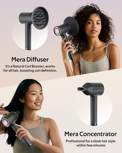 Professional Hair Dryer with Diffuser for Women- mera Classic Bi-Ionic Blowdryer Fast Drying Remove Static Full Tool Set for Stylist, One Button Cooling Mode, cUL Certified, Lightweight, Travel
