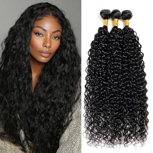 #1B Curly Bundles Natural Black Human Hair 12 14 16 Inch Brazilian Remy Weave Curly Human Hair Bundles Soft and Silky for Women