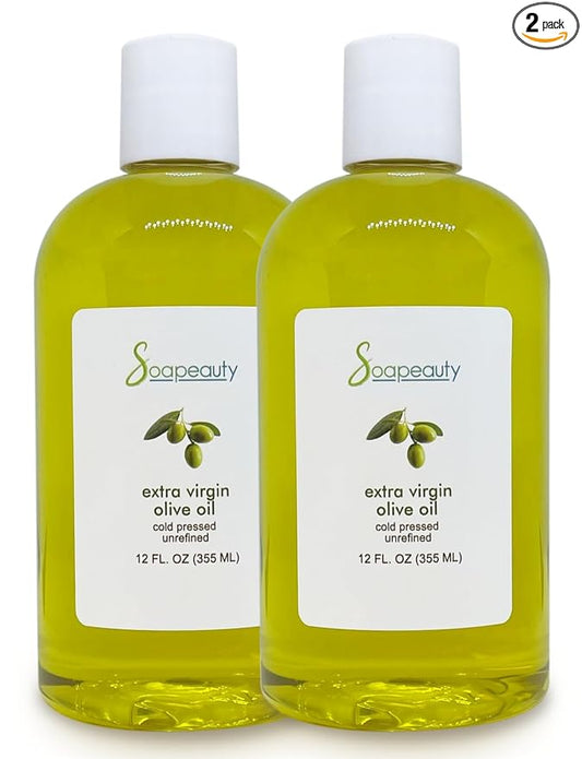 Soapeauty Extra Virgin Olive Oil | 100% Pure & Natural Unrefined Cold-Pressed Carrier Oil | Body Oil for Skin, Face, Hair, and Soap Making | Carrier for Essential Oils - 24 Fl Oz (2 x 12 Fl Oz)