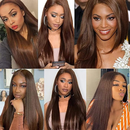 Brown Human Hair Bundles Dark Brown Straight Bundles 16 18 20 Inch Niegmeag Double Weft Color 4 Bundle Peruvian Virgin Remy Hair Extensions 150g