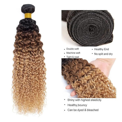 Ombre Brown Bundles Human Hair 4/27 Kinky Curly Bundles 14 16 18 Inch Niegmeag Hair Brazilian Unprocessed Virgin Remy Hair Extensions Double Weft Hair Weave 300g