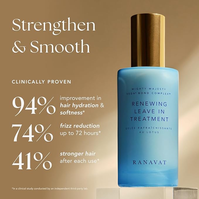 RANAVAT Mighty Majesty Leave In Hair Treatment - Moisturizing Cream & Heat Protectant for Styling & Strengthening - Made with a Veda Bond Strengthening Complex, Macadamia Nut Oil & Haritaki (1.7 oz)