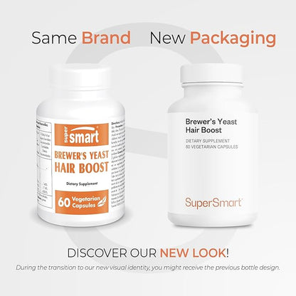 SuperSmart - Brewer's Yeast Hair Boost (Advanced Formula) - with Saccharomyces Cerevisiae, Zinc, Biotin - Hair Supplement | Non-GMO - 60 Vegetarian Capsules
