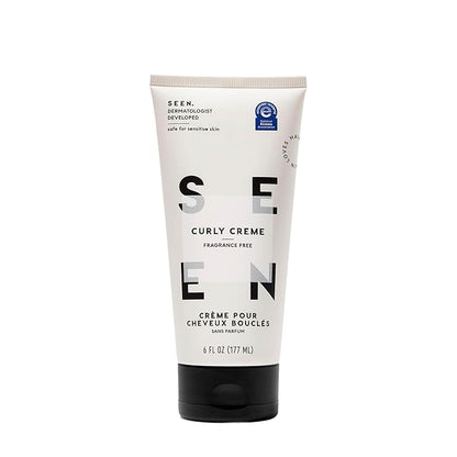 SEEN Curly Creme, Fragrance Free - Non-Comedogenic & Sulfate Free Curl Defining Styling Hair Cream- Anti Frizz- Heat Protectant- Safe for Sensitive Skin