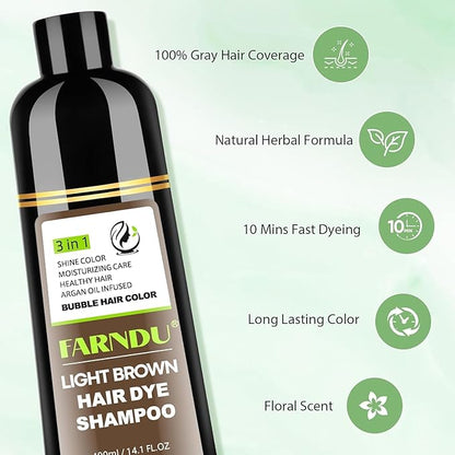 Light Brown Hair Dye Shampoo for Women Men, Gray Hair Coverage Seimi Permanent Instant 3 in 1 Hair Color Shampoo Champu Para Canas Muier