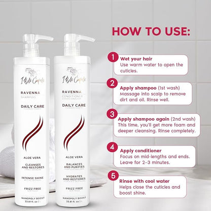 Ravenna Aloe Vera Shampoo & Conditioner Set – Sulfate & Paraben-Free, Deep Moisture, Breakage Reduction for Dry, Damaged & All Hair Types, 2×1L (33.8 fl oz each)